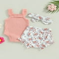 thumbnail image 3 of Infant Baby Girl Clothes Summer Outfits Strap Sleeveless Ribbed Romper Rainbow Ruffle Shorts Headband Set 0-3 Months, 3 of 7