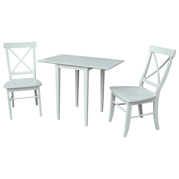 Small Dual Drop Leaf Table with 2 X-back Chairs in Linen White - 3 Piece Set