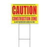 Caution Construction Zone (18" x 24") Yard Sign, Includes Metal Step Stake