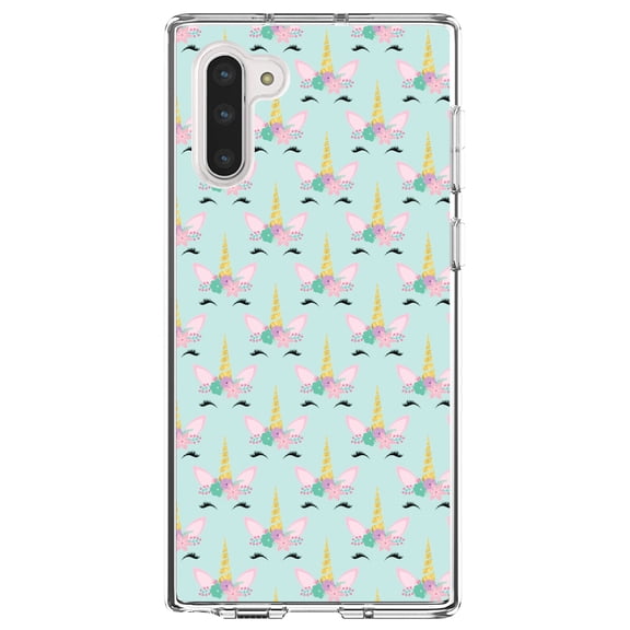 DistinctInk Clear Shockproof Hybrid Case for Samsung Galaxy Note 10 (6.3" Screen) - TPU Bumper, Acrylic Back, Tempered Glass Screen Protector - Pastel Unicorn Pattern - Teal Pink Purple