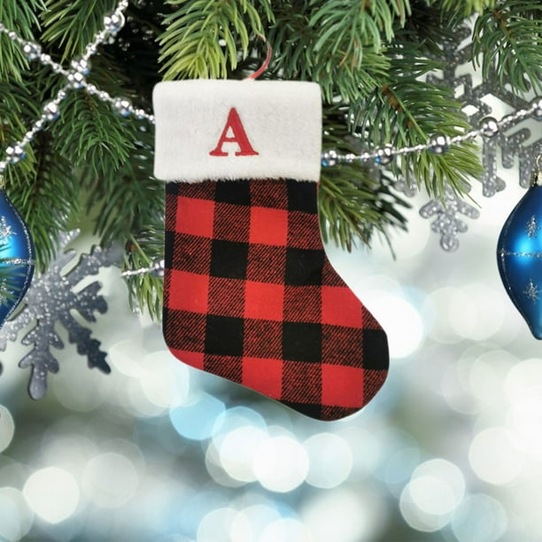 Fiudx Ofertas relámpago del día, solo en línea Calcetines navideños Bolsa de regalo navideña Colgante Calcetines con alfabeto Haig rojo Adornos para árbol de Navidad