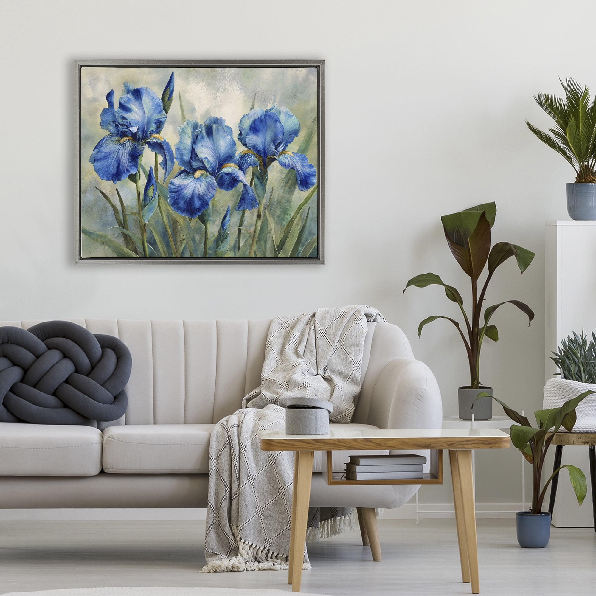 Stupell Industries Drawn Blue Iris Flowers Gray Framed Floater Canvas Wall Art, design by Franklyn Gregory