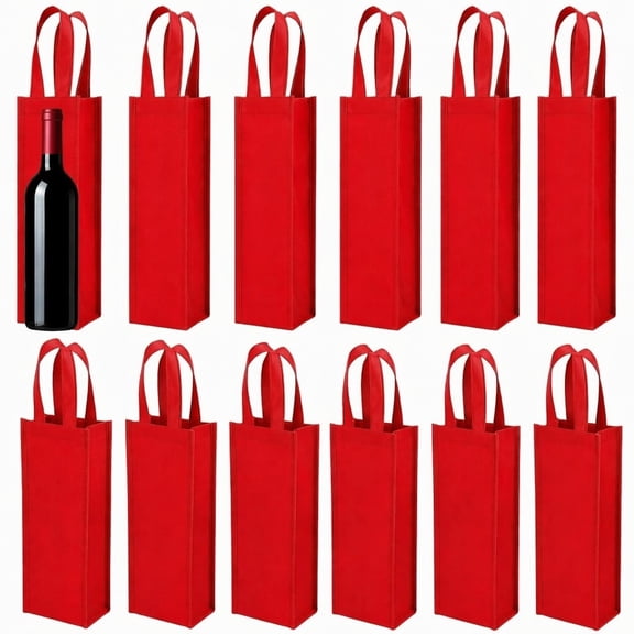 Stcellnmex 12 Pcs Red Non Woven Wine Gift Bag Reusable Wine Bottle Bag with Handle for Christmas Wedding Holiday Party