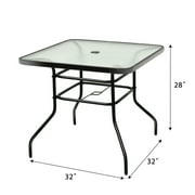 Costway 32'' Patio Square Table Tempered Glass Steel Frame Outdoor Pool Yard Garden
