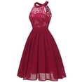 thumbnail image 2 of SWSMCLT Women's Midi Party Dress Ladies Vintage Chiffon Lace High Neck Knee Length Sleeveless Formal Cocktail Prom Evening Gown Ruffle Homecoming Pleated Dress Burgundy XX-Large, 2 of 5