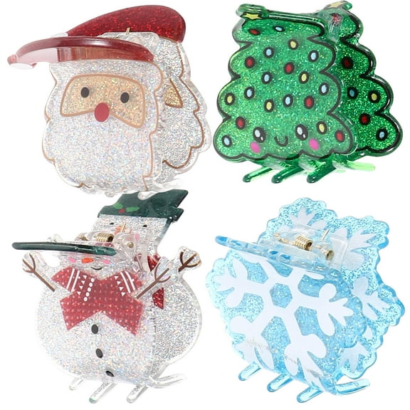 OFFIGAM 4pcs Small Christmas Hair Clips Assorted Color Acrylic Hair Accessories for Women Holiday Party and Birthday