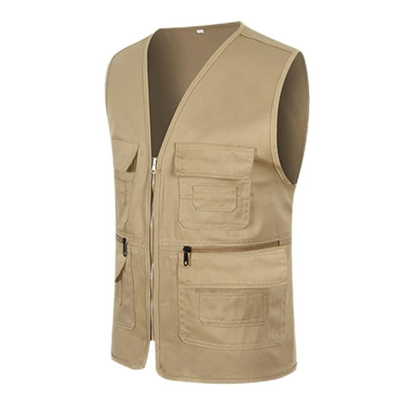 Mawclos Women Casual Full Zip Cargo Vest Safari V Neck Jacket Khaki Xl Other Xl