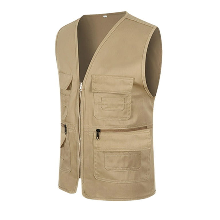 Capreze Full Zip Waistcoat for Women V Neck Jacket for Women Utility  Fishing Cargo Vest with Pockets Khaki L