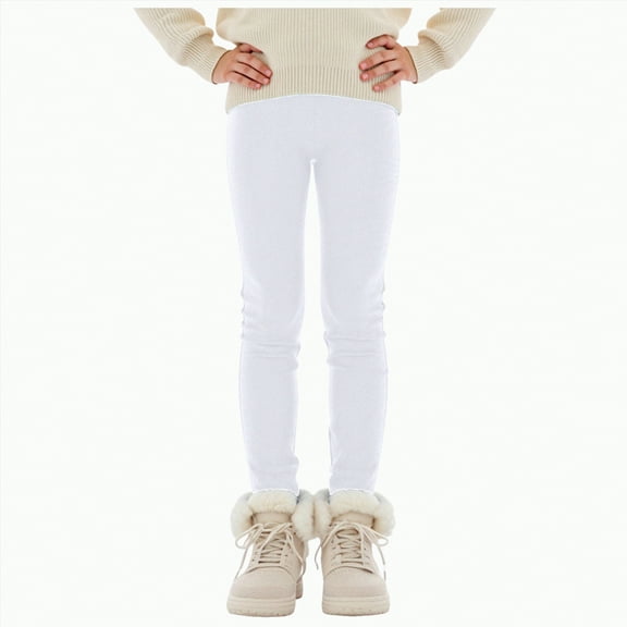 Xyant Girls Fleece Lined Leggings Cotton Kids Winter Warm Leggings for Toddler Girls Thick Thermal Tights Pants (White,11-12 Years)