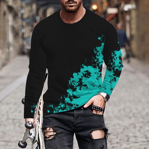 Blusas y camisas de manga larga y cuello redondo para hombre, camisetas informales con estampado de cuello redondo, blusas de manga corta para hombre