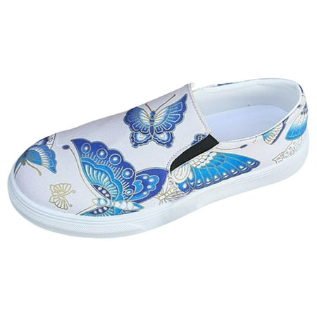QYZEU Dressy Sneakers for Women Womens Sandal Spring Butterfly Print Large Size Round Toe Slip Comfortable Slip On Casual Shoes Shoe Walking Lightweight Shoes White 40