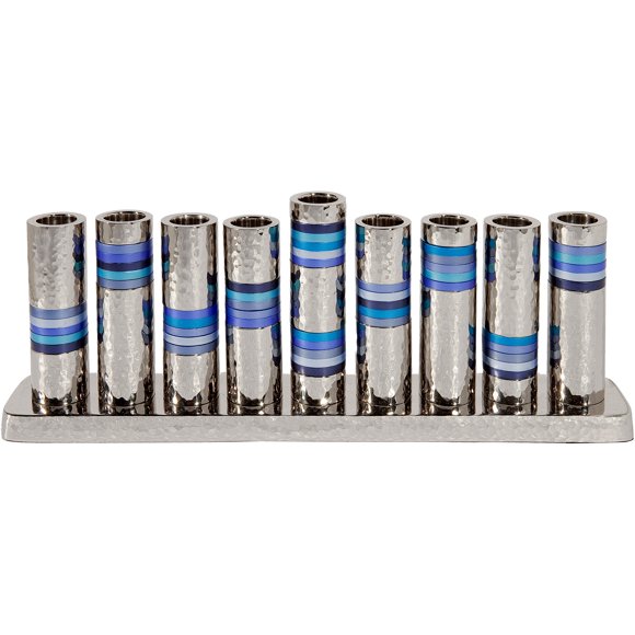 Majestic Giftware YE-HMV-2 Nickel Hammer Work Rings Chanukah Menorah, 13.5" x 5" x 2", Blue