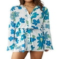 thumbnail image 3 of Robe Plissée Mini pour Femmes Imprimé Floral Col en V Profond Robe d'Été Manches Longues avec Cordon de Serrage Robe Chemise Clubwear Noir Floral S, 3 of 7
