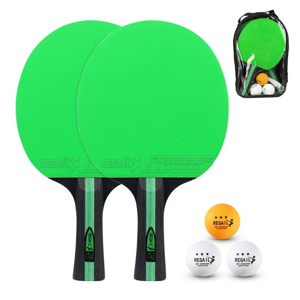 Raqueta de tenis de mesa Juego de palas de ping pong y tenis de mesa, paquete de 2 raquetas de ping pong con 3 pelotas y bolsa de transporte para niños y niñas principiantes REGAIL Raqueta de tenis de mesa