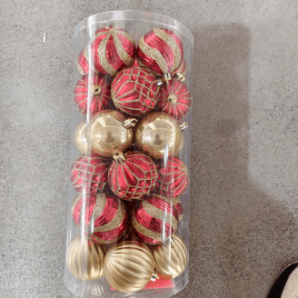 Senfot Red Gold Glitter Powder Coated Plastic Christmas Baubles Hanging Tree Ornaments Farmhouse Indoor Xmas Holiday Decor