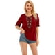 thumbnail image 2 of Blusa informal de manga corta con borlas y bordado bohemio mexicano de verano para mujerBorgoñaXX-Large, 2 of 5