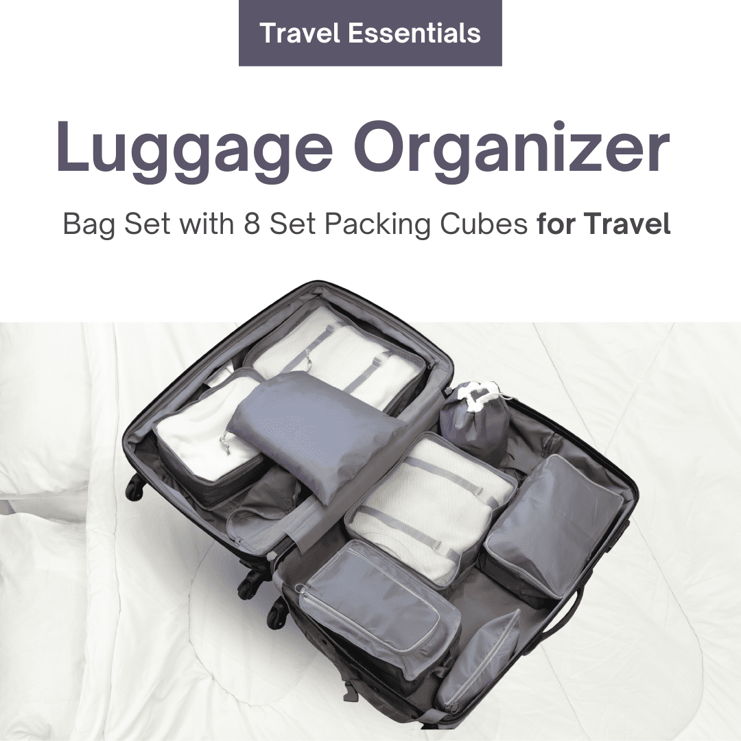 Luggage Organizer Bag Set with 8 Set Packing Cubes for Travel (8 Pieces) – High-Quality Compression Bags for Travel - Space Saver Packing Cubes Compression
