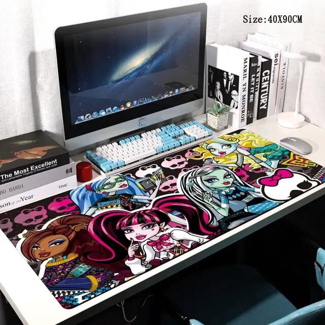 DMH Cartoon Monster High Mouse Pad Mouse Pad Desk Mouse Pad Cute HD Desk Pad Extended Gaming Keyboard Mats Gamer Mousepad 90x40