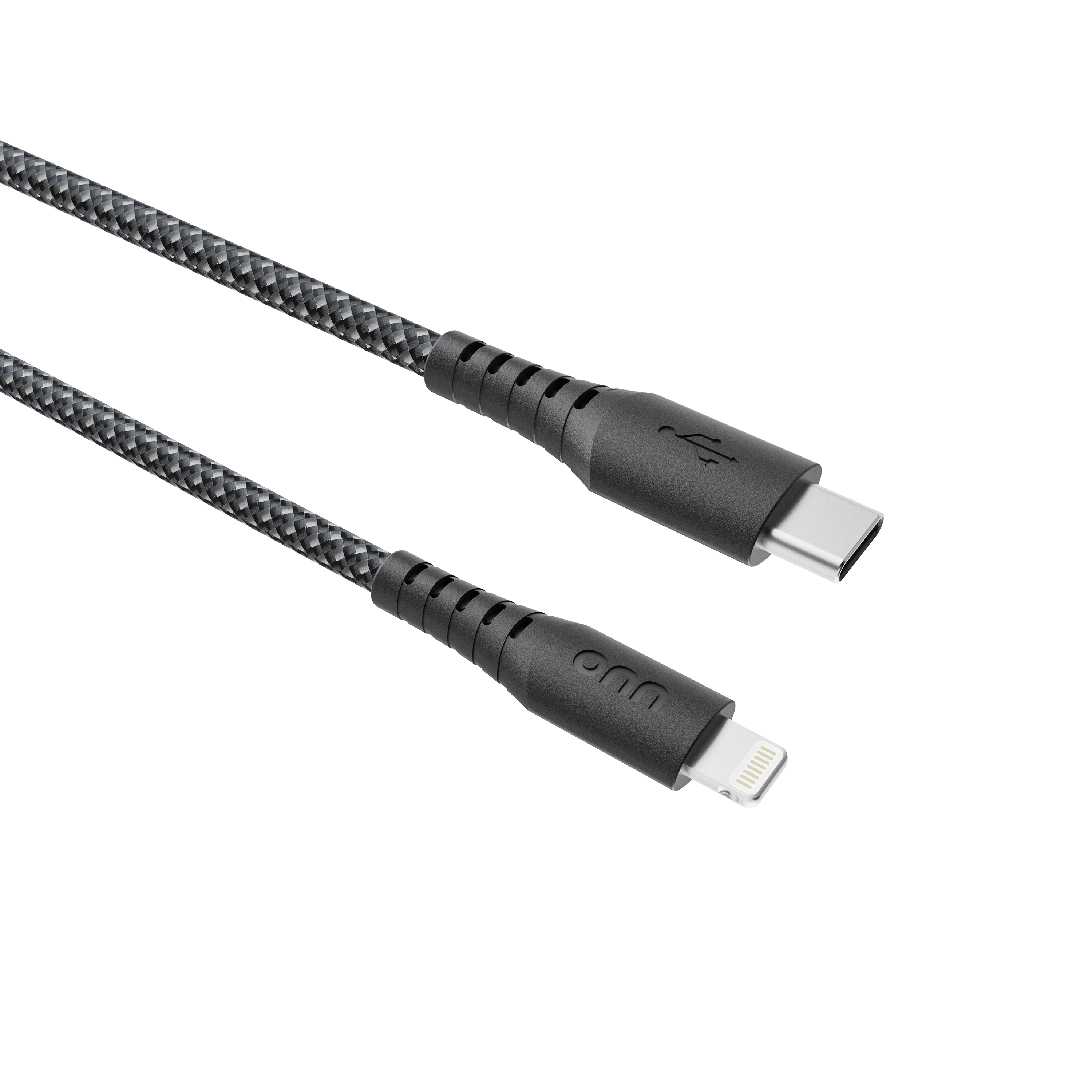 onn 6ft Lightning to USB-C Braided Charging Cable, Black photo 2