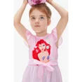 thumbnail image 4 of Disney Princess Girls Romper Little Mermaid Ariel Graphic Jumpsuit with Tulle Skirt Dresses Ruffled Sleeve Summer Outfits Sizes 2-6T, 4 of 9
