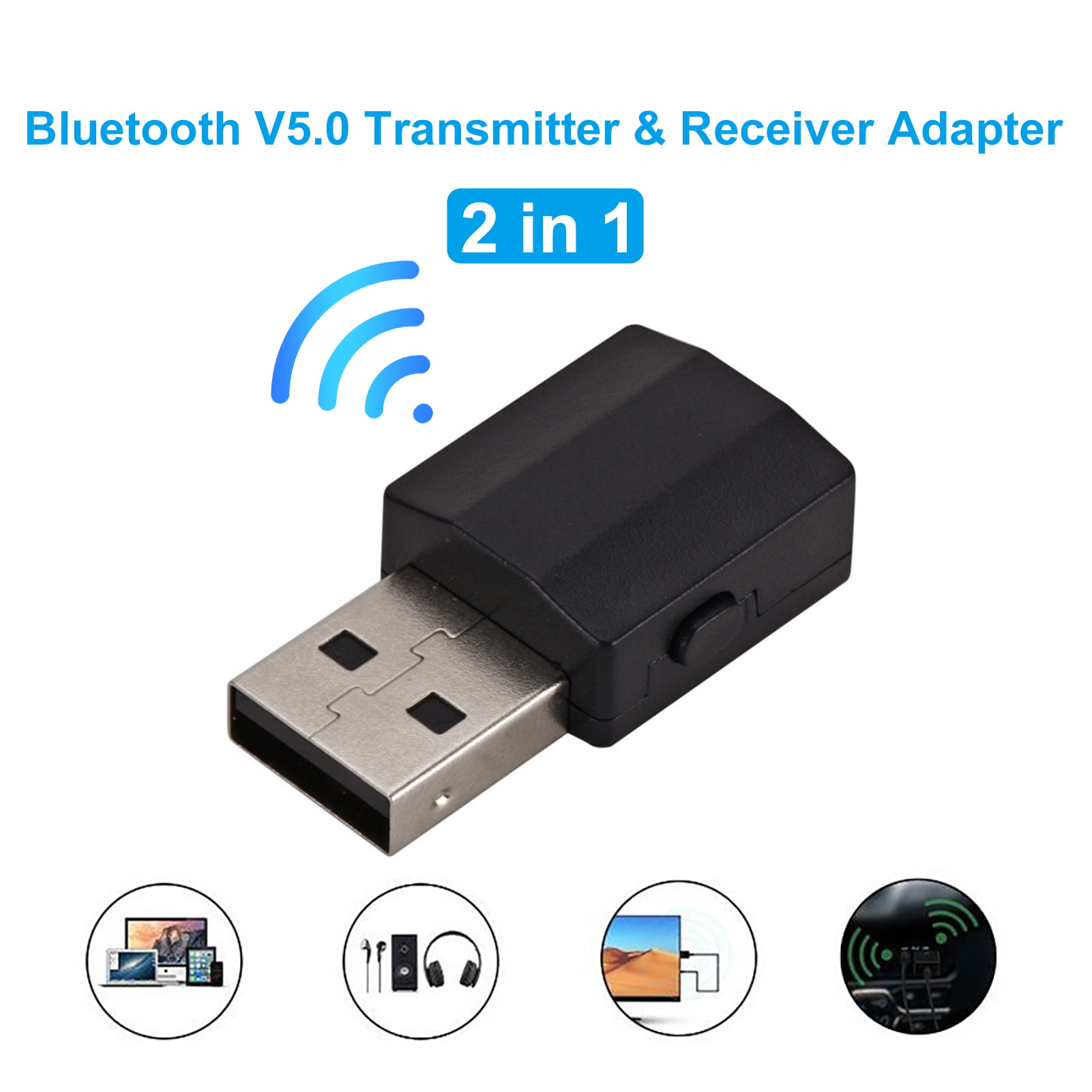 Funarrow Bluetooth 5.0 Dongle Receiver Transmitter 2 in 1 USB Car Wireless Adapter TV Computer LED Display Light Plug and Play for Car/Home Stereo System