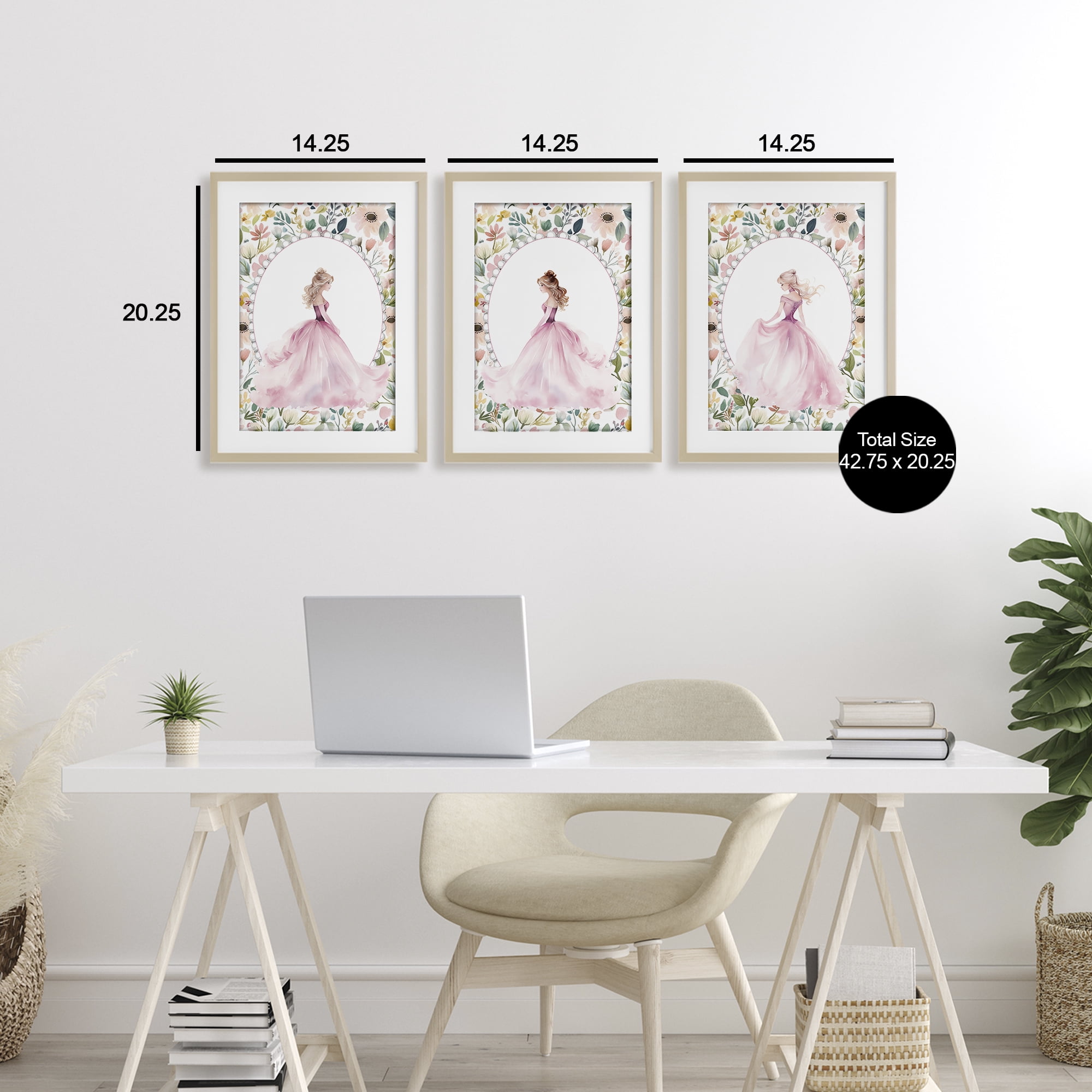 Stupell Industries Bordered Princess Love 3 Piece Birch Framed Print Under Glass Set, design by Christine Simpson Art