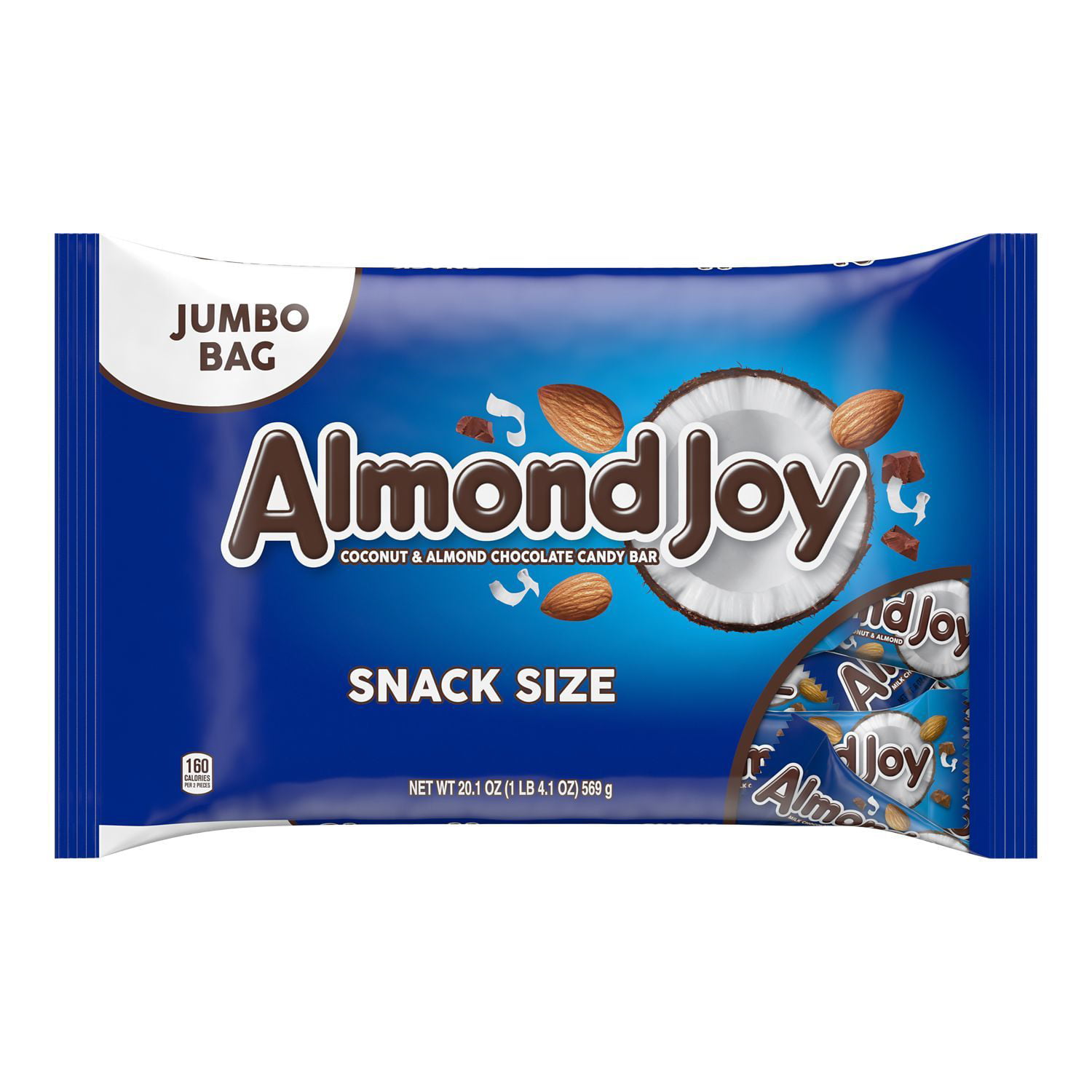 ALMOND JOY, Coconut and Almond Chocolate Snack Size Candy Bars, Gluten Free, Individually Wrapped, 20.1 oz, Jumbo Bag