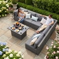 thumbnail image 3 of RADIATA 7-Piece Patio Furniture Set with Fire Pit Table, Outdoor Sectional with Fire Pit Table, Patio Couch Set with Fire Pit Table, Patio Furniture Set Outdoor Sectionals,Gray/Dark Gray, 3 of 11