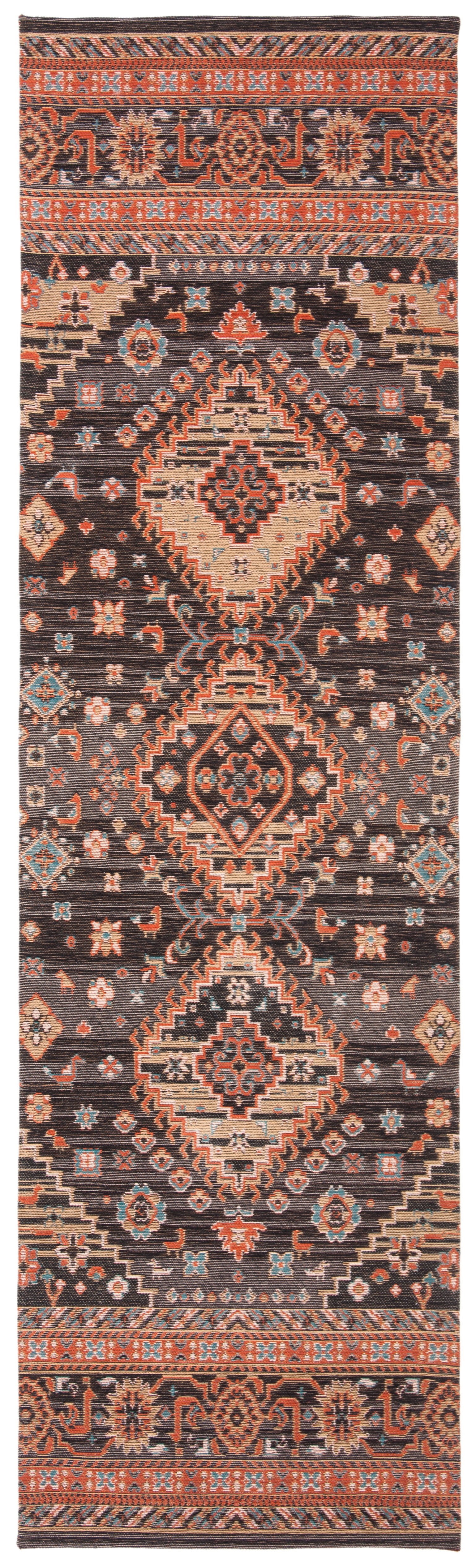 SAFAVIEH Classic Vintage Serrena Floral Bordered Polyester Runner Rug, Black/Rust, 2'3" x 8'