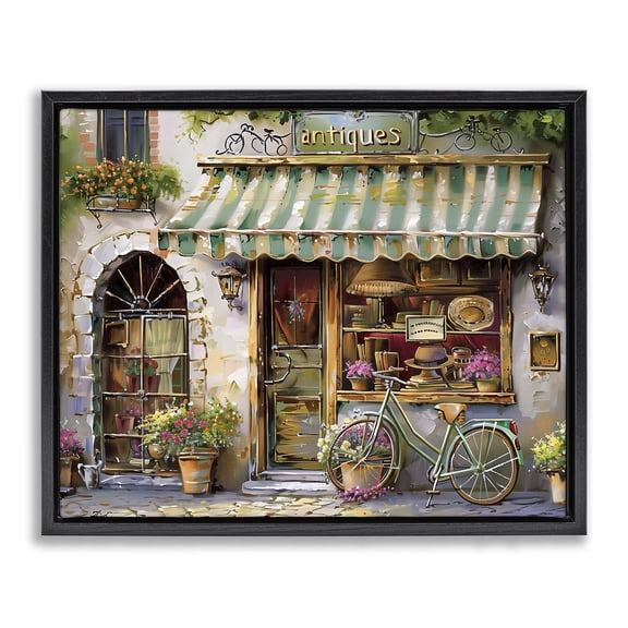 Stupell Industries Charming Antique Shop Architecture Painting Black Floater Framed Canvas Art Print Wall Art, 21 x 17