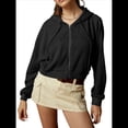 thumbnail image 1 of Sudadera Corta con Capucha y Cremallera para Mujer, Estilo Años 90, Larga, Cordón Ajustable y Bolsillos. Negro L, 1 of 9