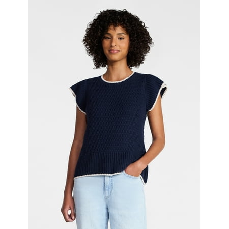 Time and Tru Women's Flutter Sleeve Sweater, Lightweight, Sizes XS-XXXL