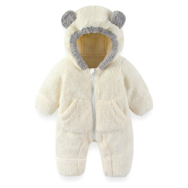 Adorable Combinaison à Capuche avec Motif d'Ours, Mitaines et Pieds Rabattables pour un Port Hivernal Chaud