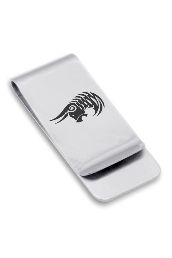 Stainless Steel Tribal Taurus Zodiac (Bull) Classic Slim Money Clip Credit Card Holder