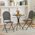 thumbnail image 5 of Costway 3 PCS Metal Bistro Set Round Table & 2 Folding Chairs with Rattan-Like Pattern Black, 5 of 10