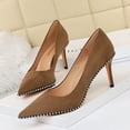 thumbnail image 4 of Zapatos de boda para mujer, zapatos de novia clásicos, tacón alto, boca baja, gamuza, puntiagudos, cuentas de metal, sexy, para discoteca, 4 of 4