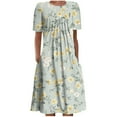 thumbnail image 5 of pimelu Sundress for Women Beach Vacation Boho Pleated Knee Length Swing Aline Midi Summer Dresses for Women Casual Crewneck Short Sleeve Floral Print Plus Size Party Sun Dresses Black m, 5 of 5