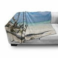 thumbnail image 3 of Driftwood Soft Flannel Fleece Throw Blanket, Seascape Theme Branches on the Sandy Beach of Cuba and the Sky Image, Cozy Plush for Indoor and Outdoor Use, 60" x 80", Turquoise Sky Blue, by Ambesonne, 3 of 6