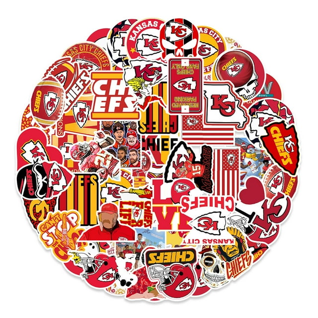 Paquete de pegatinas de vinilo impermeable Kansas City Chiefs, 50 unidades