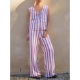 thumbnail image 4 of Yunliwuli Women's Striped Outfit, Loose V Neck Tie-Up Backless Tank Tops with Pockets Elastic Waist Pants 2 Piece Summer Set, 4 of 10
