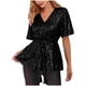 thumbnail image 2 of Tejiojio Women's Sequin Top V-Neck Flared Sleeve Front Tie Sparkly Party Blouse, 2 of 6