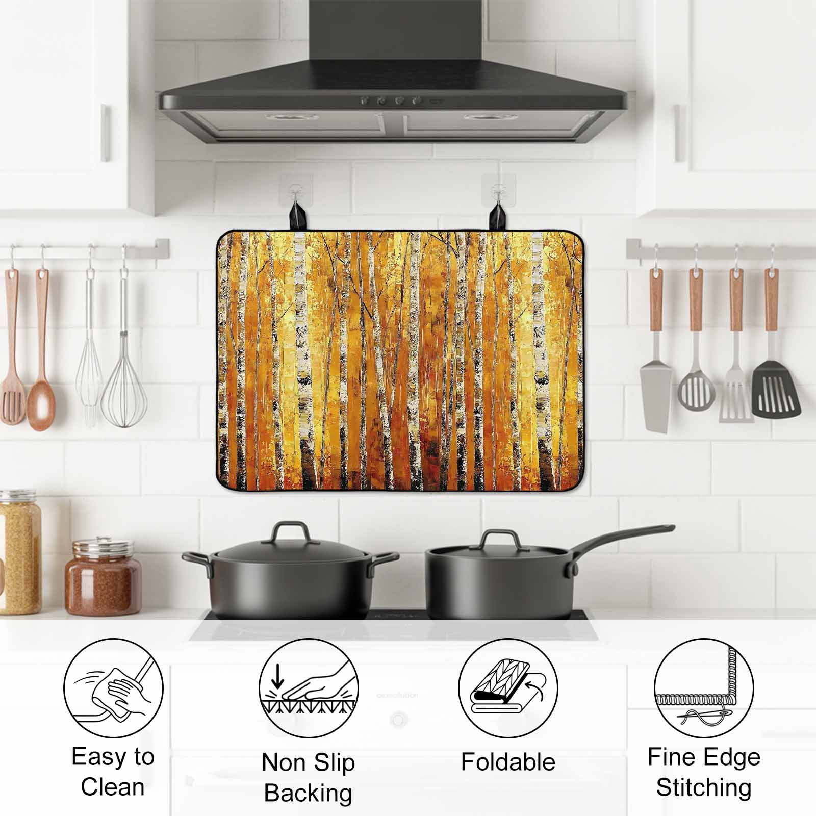 Autumn Branch Tree Stove Top Cover for Electric Stove, Heat-proof & Non Slip Glass Top Stove Cover Protector, Fall Yellow Forest Vintage Oil Painting Kitchen Flat Cooktop Rubber Mat 24x21 Inches