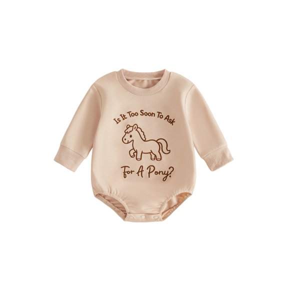 Cjfdfy Newboorn Baby Boy Girl Sweatshirt Romper Is It Too Soon To Ask For A Pony Print Long Sleeve Bodysuit Infant Cute Western Animal Fall Winter Clothes 0-18M