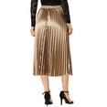 thumbnail image 4 of MODA NOVA Juniors Elastic Waist Metallic Shiny Accordion Pleated Midi Skirt, 4 of 7