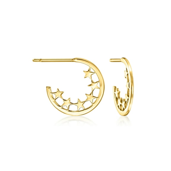 Pure Collection by Ross-Simons Italian 14kt Yellow Gold Star C-Hoop Earrings, Women's, Adult