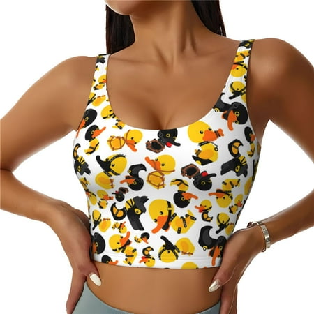 Fotbe Duck In Black Suit1 Pattern Womens  Sports Bra Longline Wirefree Padded with Medium Support Sports Moisture-Wicking Workou Vest Tank Top-Large