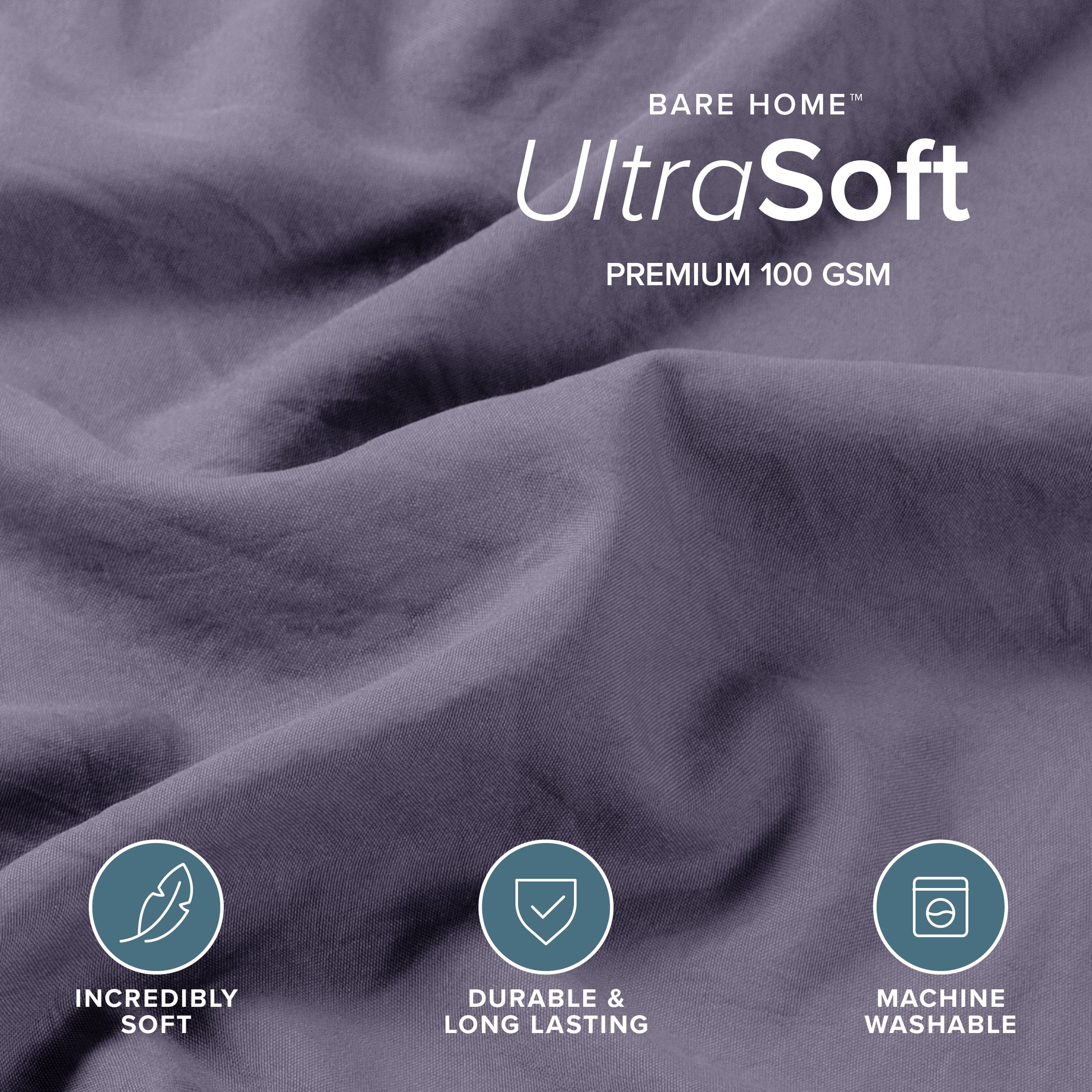 Bare Home Washed Duvet Cover Set - Ultra-Soft - Premium 1800 Collection - 3 Piece - Oversized King, Dusty Purple
