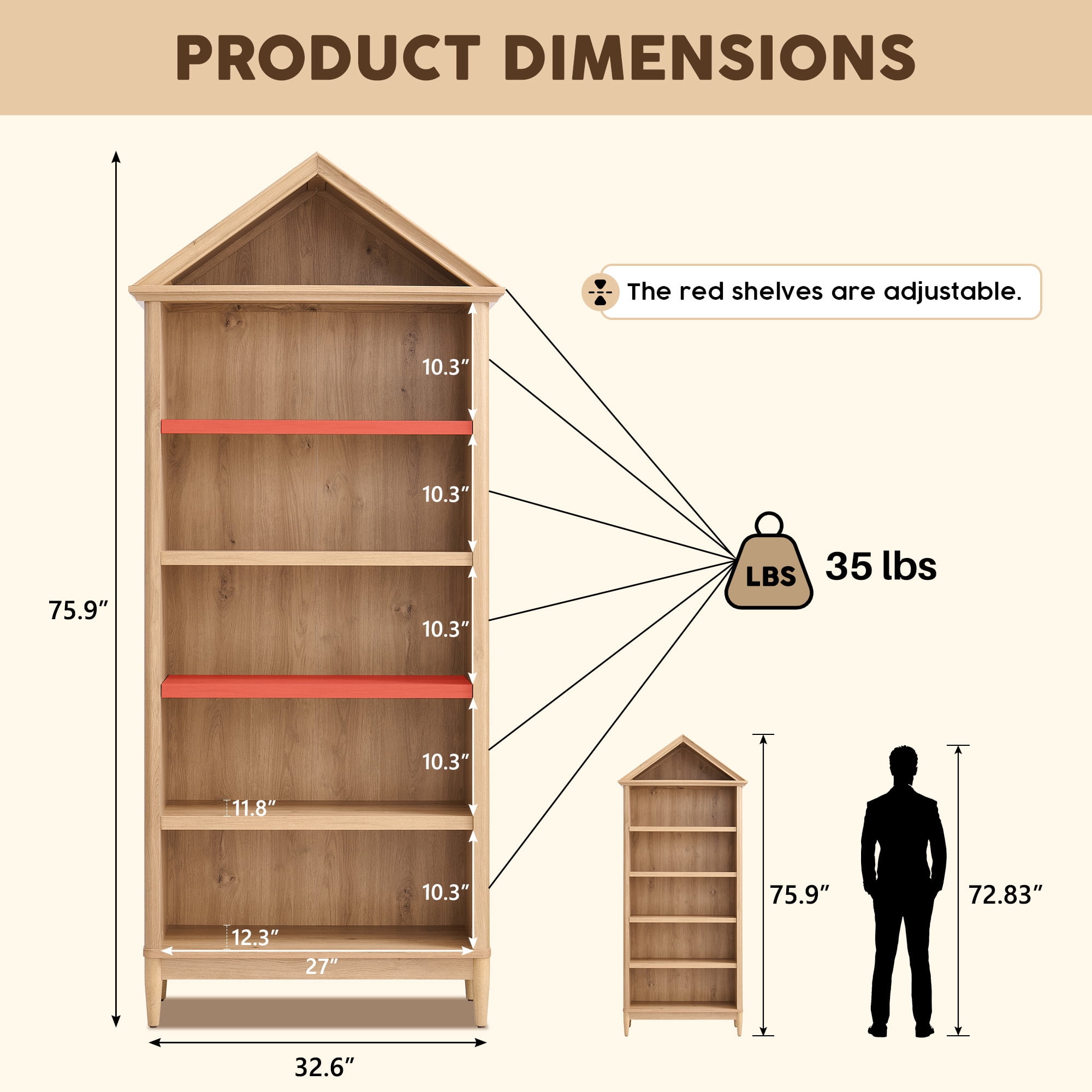 IFGET 75.9" Tall Arch Bathroom Cabinet with Adjustable Storage Shelves, Freestanding Wood Storage Cabinet for Bathroom