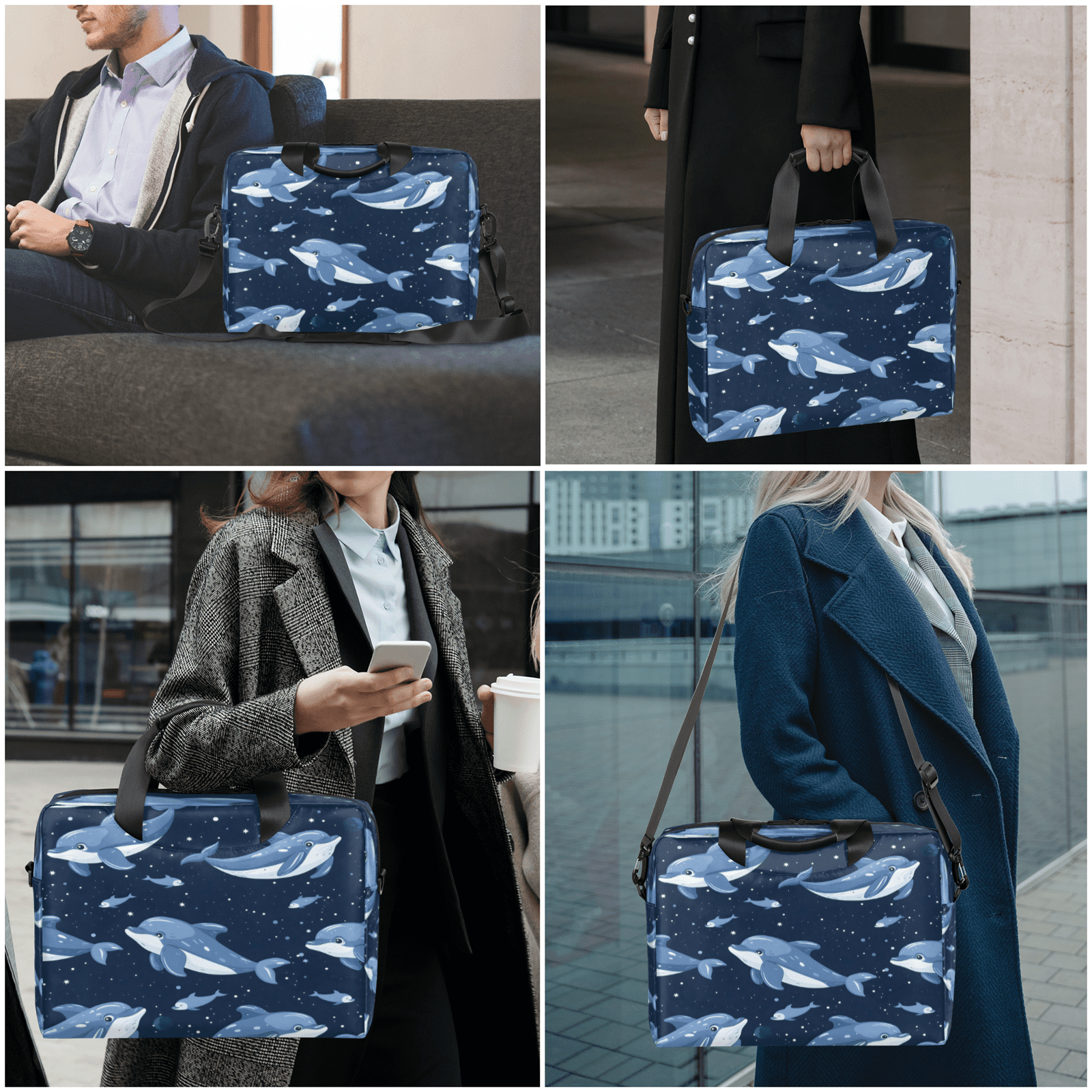 Herdesigns Dolphin Laptop Bag for Women Men, Computer Case Briefcase Messenger Bags, 15-15.6 inch Laptop Sleeve Shoulder Bag