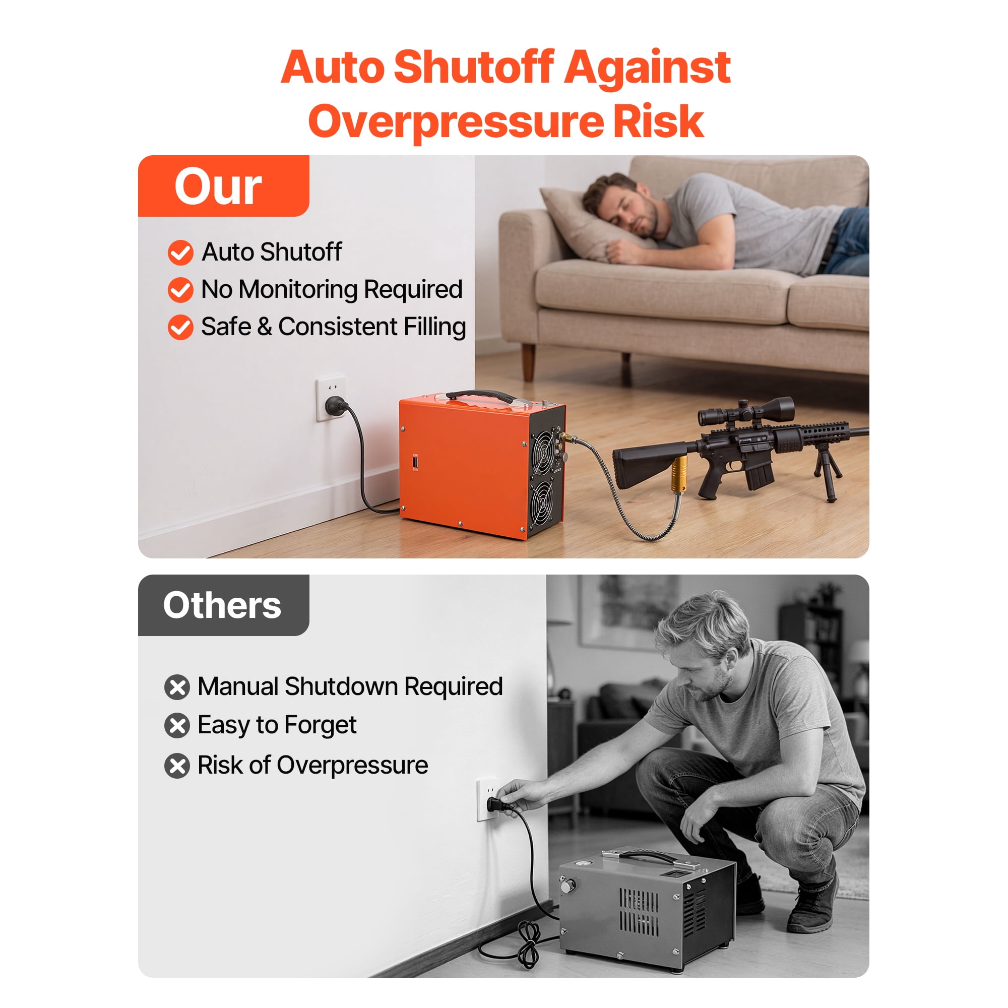 KFFKFF Portable PCP Air Compressor 4500PSI with Built-in Converter, Auto Stop Function, 350W DC12V/AC120V for Air Rifles and Scuba Tanks